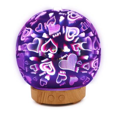 China Cool Ball Shape Heart Pattern New Product 3D Glass Aromatherapy Machine With Colorful Lighting Humidifier for sale