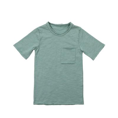 China Wholesale Anti-Shrink Bamboo Cotton Pocket T-Shirt Baby Short Sleeve Shirt Light Green Tops for sale