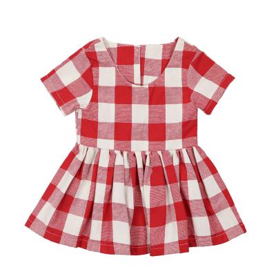 China 2021 Baby Dress Cotton Puff Sleeve Washable Plaid Flowers Short Sleeves Clothes Kids Girls Dress for sale