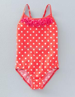 China Designer Eco-Friendly Famous Brands Sleeveless Polka Dots Female One Piece Pink Swimwear With Chiffon Flower for sale