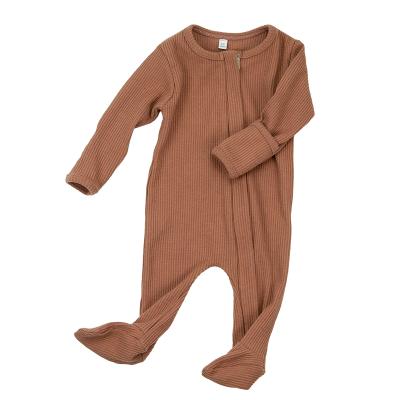 China Comfotable Factory Custom Full Sleeve GOTS Organic Cotton Baby Boutique Pajamas Newborn Footed Rompers For Newborn Baby for sale