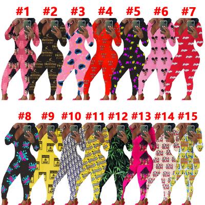 China Other Hot Sale Casual Pattern Printing Long Sleeve Tight Fit Overalls For Ladies for sale