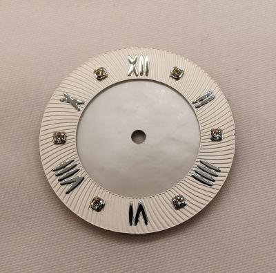 China Logo Sticker Blue Arabic Custom Diamond Mother Of Pearl Watch Dial Brass Parts for sale