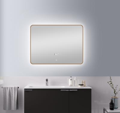 China New Design Framed Illuminated Bathroom Mirror With LED Lighting And Digital Pendulum for sale