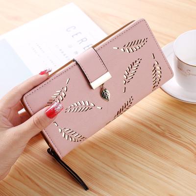 China Female Classic Hollowing Purse Ladies Long Wallets Fashion Outlet Leaf Design Women Coin Purse Anti-theft Card Holder Wallet Latest for sale