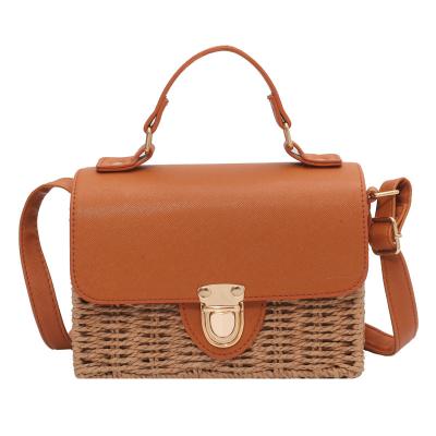 China New Fashion Fashion Shoulder Lock Cross - Korean Women Straw Bag Ladies Straw Purses Beach Square Handbag Rattan Woven Body Bag for sale