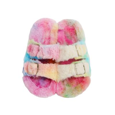 China 2021 Fashion Rainbow Fashion News Female Indoor Home Bottom Warm Sandals Fur Slippers Slips Slippers Popular Cotton Slips Slippers for sale