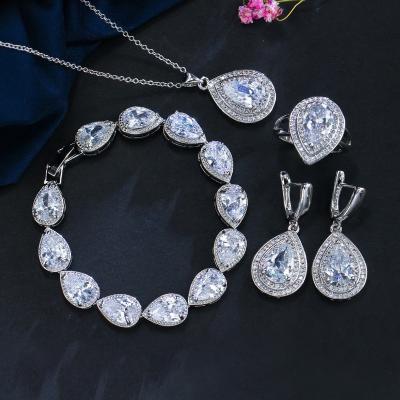 Китай Water Drop Rhinestone Long Pendant Full Crystal Silver Plated Necklace & Earrings Elegant Bridal Wedding Jewelry Set продается