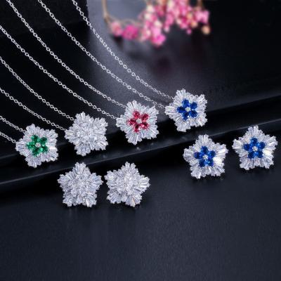 China White Gold Color Luxury Bridal CZ Crystal Necklace and Earring Sets Big Wedding Jewelry Sets For Brides for sale