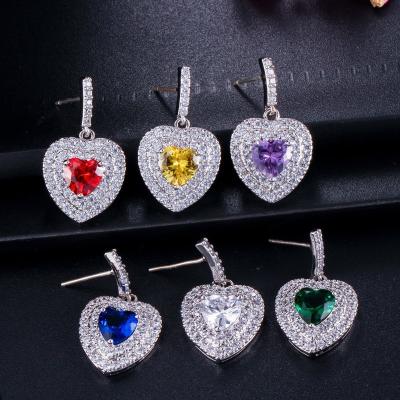 China Fashion Lady Heart Shape Earrings Red CZ Stone Earrings jewelry earrings necklace jewelry set for sale