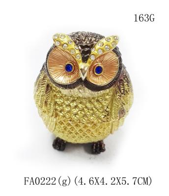 China Alloy metal owl shape with rhinestone Mini Owl antique jewelry box for sale