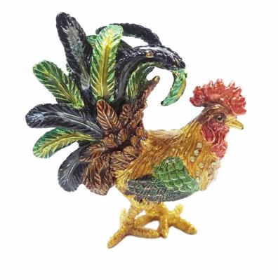 China Pretty Cock metal jewelry box Rooster enamel treasure trinket box for sale