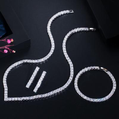 Китай White Gold Color Luxury Bridal CZ Crystal Necklace and Earring Sets Big Wedding Jewelry Sets For Brides продается