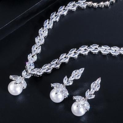 China Pearl Necklace Set Earrings Rings Women CZ Wedding Jewelry Sets 2021 NewWedding Jewelry Sets for sale