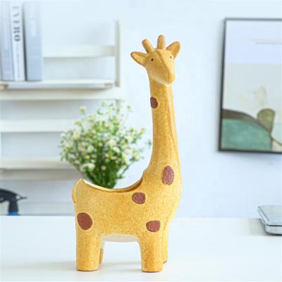 China Cute Cartoon Amazon Best Sellers Ceramic Giraffe Flower Pot Parent-Child Set Planters for sale