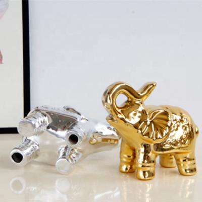 China Small MOQ minimalist silver gold plated ceramic elephant figurine for animal decor for sale