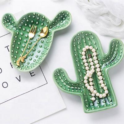 China Morden Handmade Cactus Decorative Ceramic Jewelry Tray Nordic Home Decor for sale