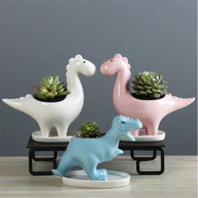 China Cartoon Sale Like Hot Cakes Cartoon Animal Dinosaur Ceramic Flower Pot Garden Decoration for sale