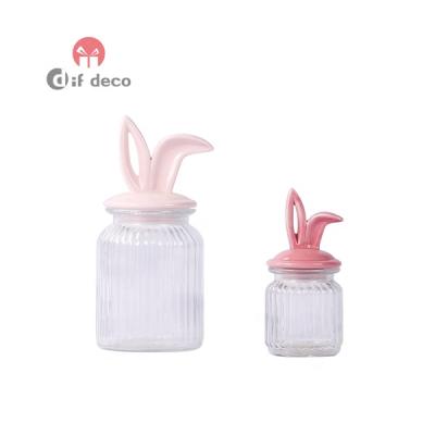 China Simple Unique Design Handpainting Easter Bunny Ceramic Pink Red Cookie Candy Jar, Bunny Canister for sale