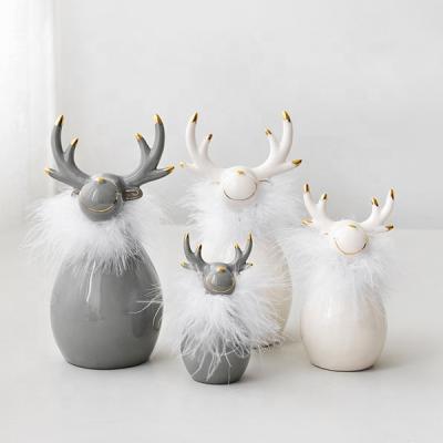 China Chirstmas Decor Gray White Ceramic Deer Head Nordic Dolomite Moose Ornaments Christmas for sale