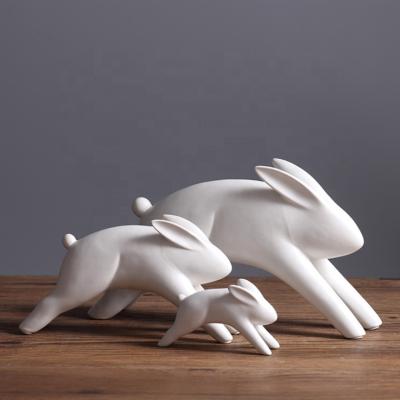 China 2020 traditional a family of three white rabbit porcelain craft Easter ornament for sale