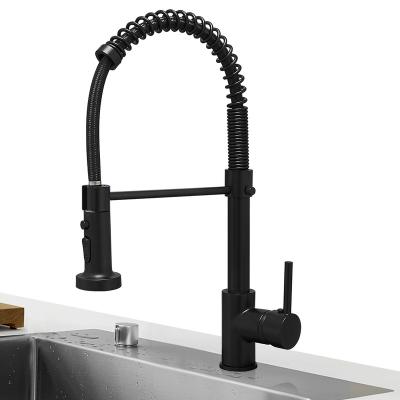 China Matte Black Sprayer High-Arc Single Sense Faucets Single Handle Spring Deck Mount Kitchen Sink Mixers Brass Faucet for sale