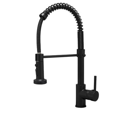 China Modern Thermostatic Faucets Commercial Deck Mounted Single Handle Matte Black Brass Kitchen Sink Mixer Taps With Sprayer Spring for sale