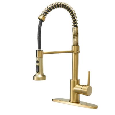 China Other Multi Functional Luxury Rotary Deck Mounted Brushed Gold Kitchen Brass Water Taps Mixer With Sprayer Kitchen Sink Faucets for sale