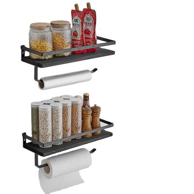 China Contemporary Floating Shelves Wall Mounted Storage Shelves With Towel Rack Rails Bar Paper Towel Rack With Shelf For Kitchen for sale