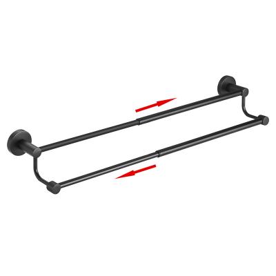 China Fashion Adjust 16.5-28.5 Inch Bathroom Matt Black Stainless Steel Towel Rack Double Wall Mount With Screws Hand Towel Rack Rod Hang Bracket for sale