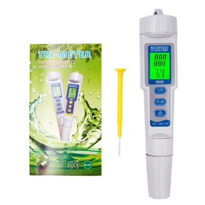 China Digital Pen Type Waterproof Meter For Aquariums Water Quality Tester 3 In 1 Temperature EC pH Meter EC-3587 for sale