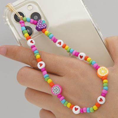 China Cheap Tiny Seed Beaded Love Acrylic Smiley Mobile Phone Lanyards PC1094 90s Style Rainbow Charm Chains Straps for sale