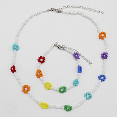 China S11054 Cute Mini Seed Beaded Daisy Flower Pattern Bracelet and Necklace Tasty Chic Thin Jewelry Set for Women Girls for sale