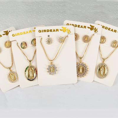 China CLASSIC Jewelry Sets Diamond Cubic Zirconia Blessed Mother Virgil Mary Earring Necklaces Rainbow Jewelry S11060 Bling For Women for sale