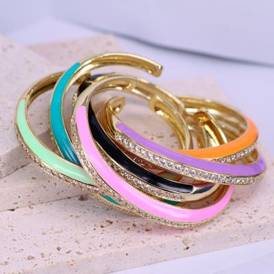 China Trendy BC2033 Fashion Micro Pave CZ Enamel Neon Multicolor Colorful Cuff Bangle Bracelets For Women 2021 for sale