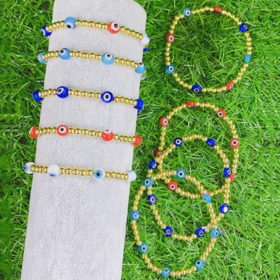 China BM1090 FASHIONABLE tiny tiny 18K gold plated beads with luster evil eyes multi colored elastic jewelry bracelets for women 2021 for sale