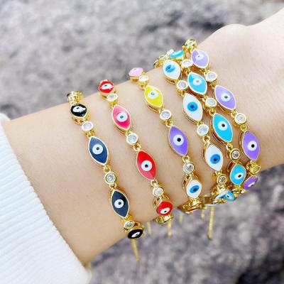 China Religious Tasty BC1393 18k Gold Plated Enamel Multi Colored Evil Eyes & With Spiritual CZ Good Luck Chain Bracelets for sale