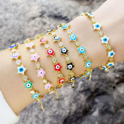 China Religious Adjustable Tasty BC1395 18k Gold Plated Rainbow Enamel Multi Colored Evil Eyes Spiritual CZ Chain Bracelets for sale