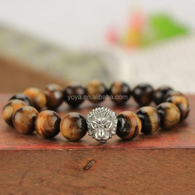 China Natural Tiger Eye Tiger Eye Bead Bracelet Lion Head Men's Tiger Eye BRS1506S Gemstone Bracelet for sale