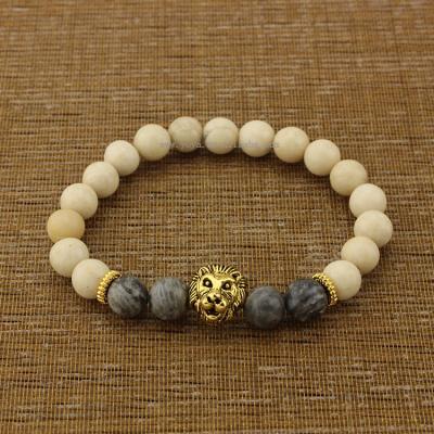 China Gold Imperial Beaded Lion Stone River Jasper & Map Jasper BRA1183 Main Bracelet, Men's Bracelet for sale