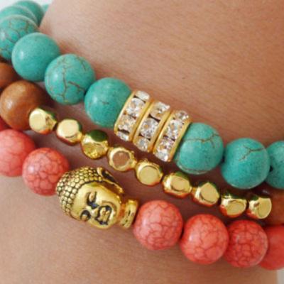 China BOHEMIA BR0002 costume jewelry bracelet, matching bead bracelet, gemstone beads Buddha elastic bracelet for sale