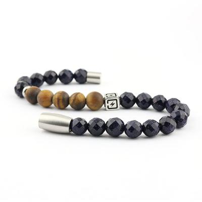 China FASHIONABLE BN3012 Tiger Eye Natural Stone Bead Stainless Steel Magnetic Clasp Bracelet For Men for sale