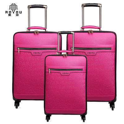 China Brand New PU Women Suitcases Cabin Luggage Bag Pink Suitcase Set With CE Certificate for sale