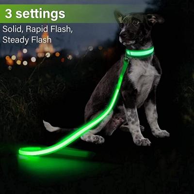 China RM Custom Nylon Night Light Safety USB LED Rechargeable Pet Collar Battery Leash And Collar Size L: 1*47 inch for sale