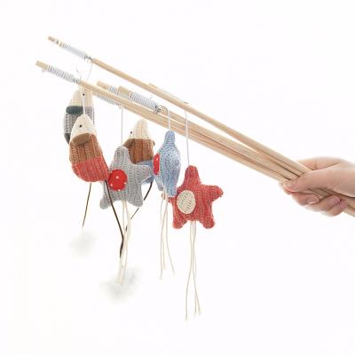 China 2023 New Custom Durable Durable Wooden Cat Toy Pet Cat Stick Mouse Star Teasing Type Self Playing Supplies Wooden Cat Toy for sale