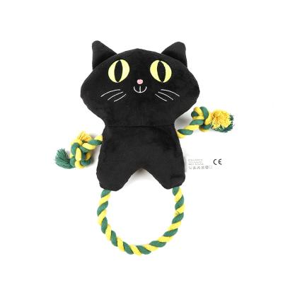 China 2023 Viable Halloween Dog Plush Chewing Rope Toy Halloween Series Pet Toy Halloween Cartoon Black Cat Toys for sale