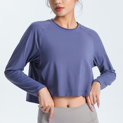 China Breathable Women's Quick Dry Side Sleeve Drawstring Long Ruched Shirts Sports Yoga Gym Slim Crop Tops for sale