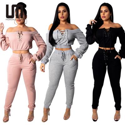 China Liu Ming Hot Selling Women's Breathable Long Sleeve Casual Matching Set Knitted 2 Piece Top And Pants Suit for sale