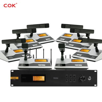 China 100M Metal 6ch Quad UHF Transmitter Table Top USB Conference Microphone Wireless Audio Wireless Translator with Voting Function for sale