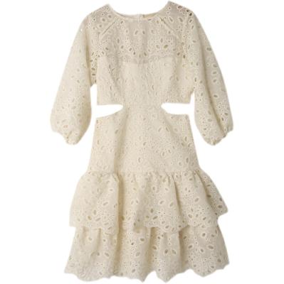 China Breathable Ladies Split Sleeve Cut To Waist Cotton Embroidery Shorts Dress Western Dress for sale